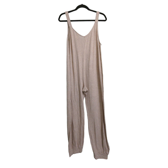 Eberjey Elon Relaxed Rib Jumpsuit Oatmeal (Tan) V-neck Relaxed Fit Loungewear M - Picture 1 of 8